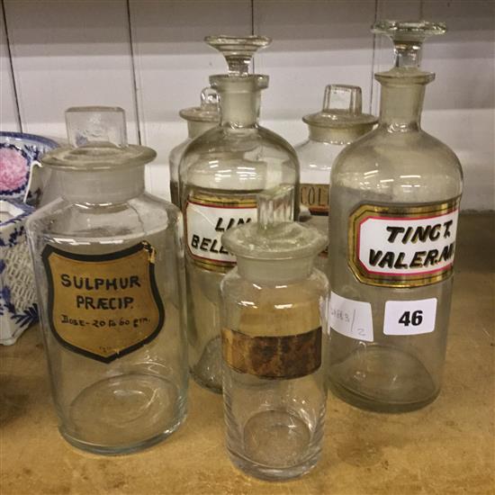 Collection of clear glass chemists bottles